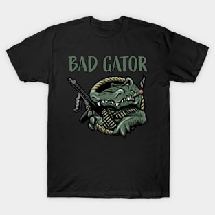 Funny Bad Gator with Rifle and Cigar Alligator Cartoon T-Shirt